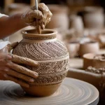 Handcrafted Pottery Pieces Highlight Artistic Detail Within Outdoor Garden Displays
